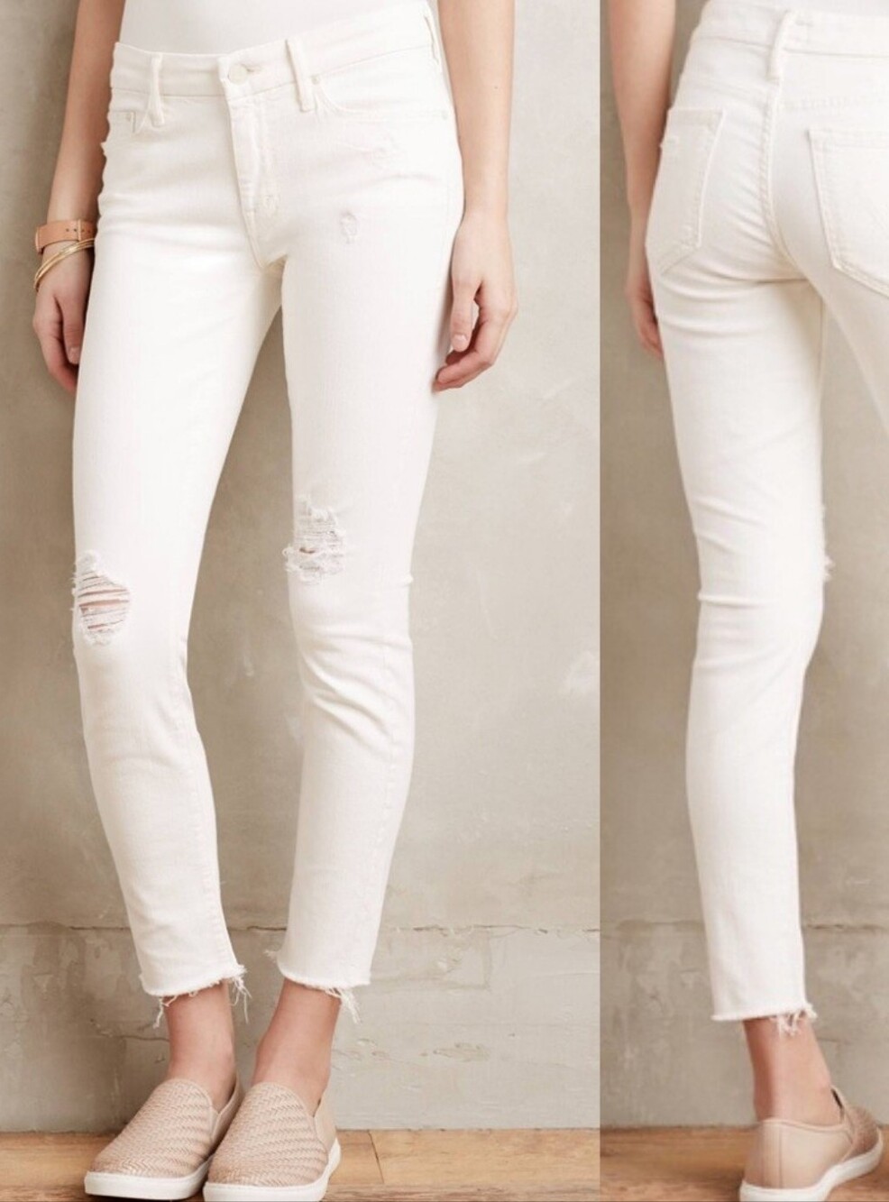 $258 MOTHER Looker Ankle Fray in Tea and Biscuits 24 Off White